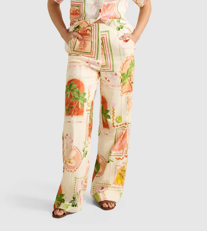فورايفر نيو OLA Printed Linen Wide Leg Pants